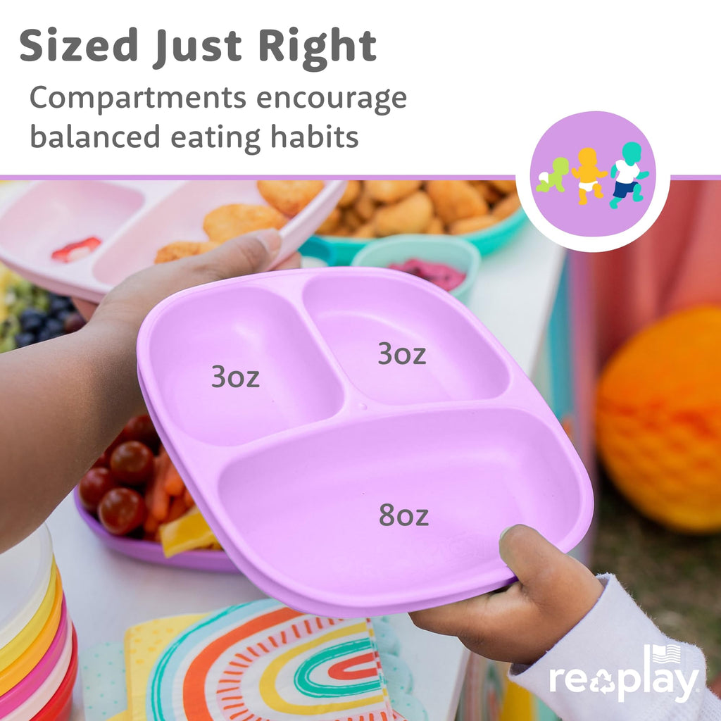 Re-Play Toddler Dinnerware Set - 3 Divided Plates with 3 Fork and Spoon Sets - BPA-Free Kids Tableware - Dishwasher Safe - Made in USA from Recycled Materials, Mermaid