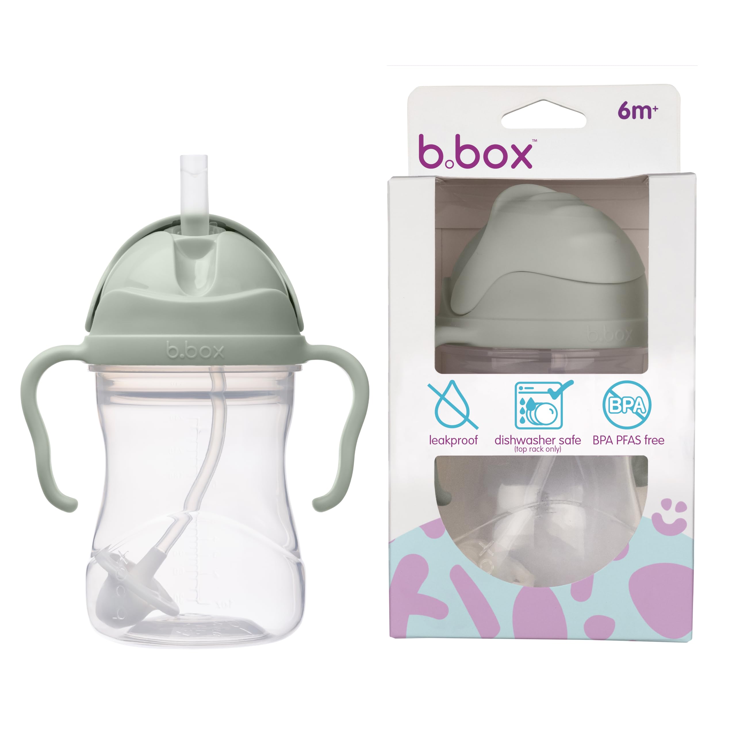 b.box Sippy Cup with Weighted Straw, Toddler Straw Cup, Spill Proof, 8oz