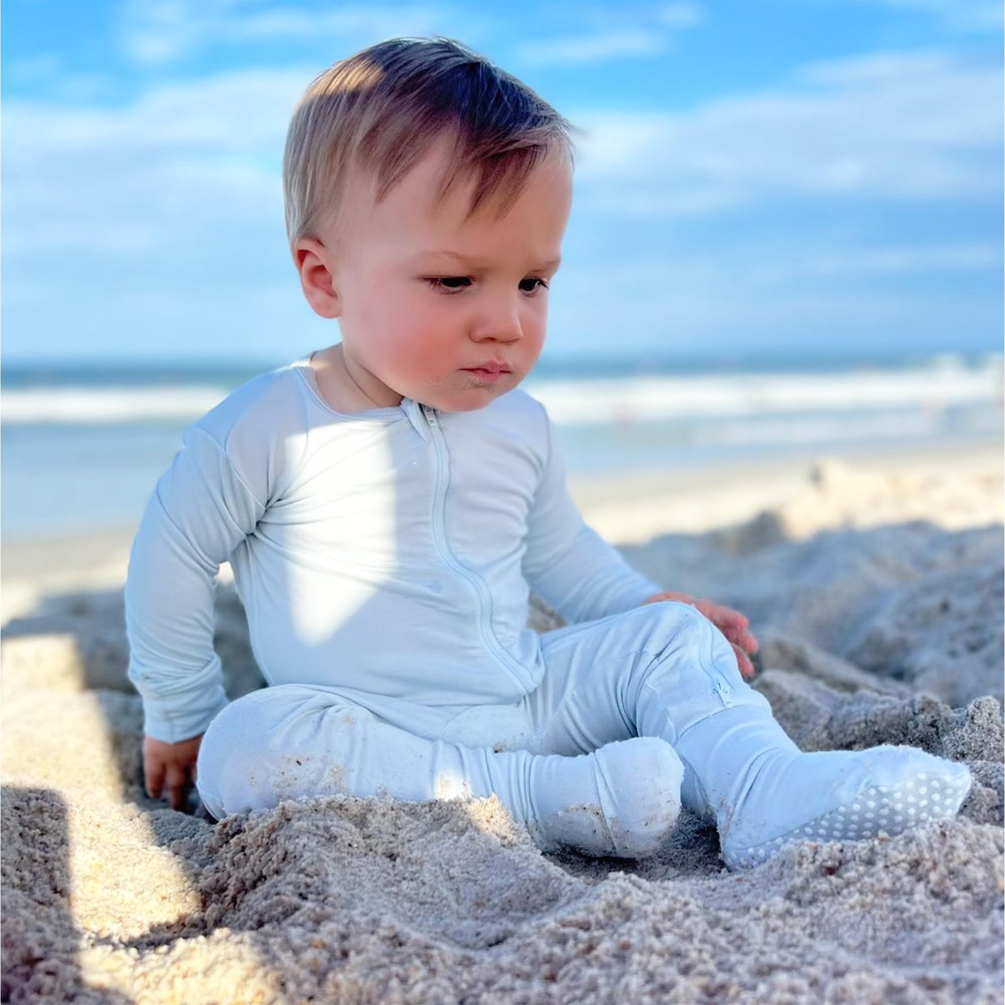 Bamboo Little Soft Baby Footie Pajamas, Baby Clothes, Newborn Sleepers, 95% Viscose and 5% Spandex, Cashmere Blue, 18-24 Months