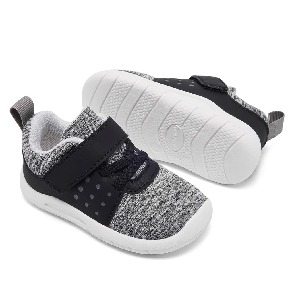 MORENDL Toddler Baby Shoes 0-4 Years Boy Girl Lightweight Breathable Non-Slip Sports Sneakers Running Walking Tennis Barefoot Shoes Grey Black Size 8