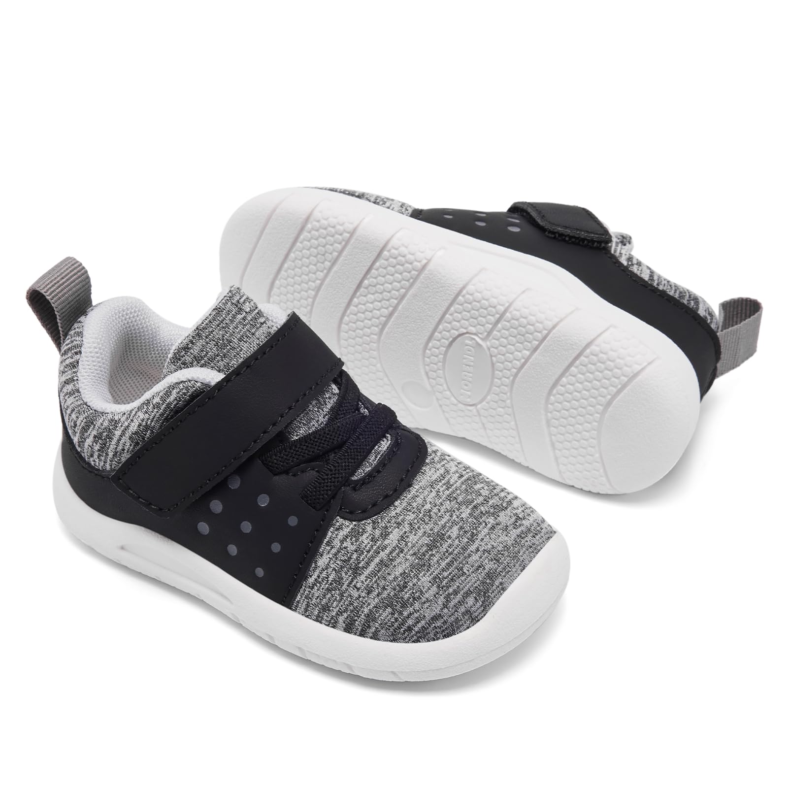 MORENDL Toddler Baby Shoes 0-4 Years Boy Girl Lightweight Breathable Non-Slip Sports Sneakers Running Walking Tennis Barefoot Shoes Grey Black Size 8