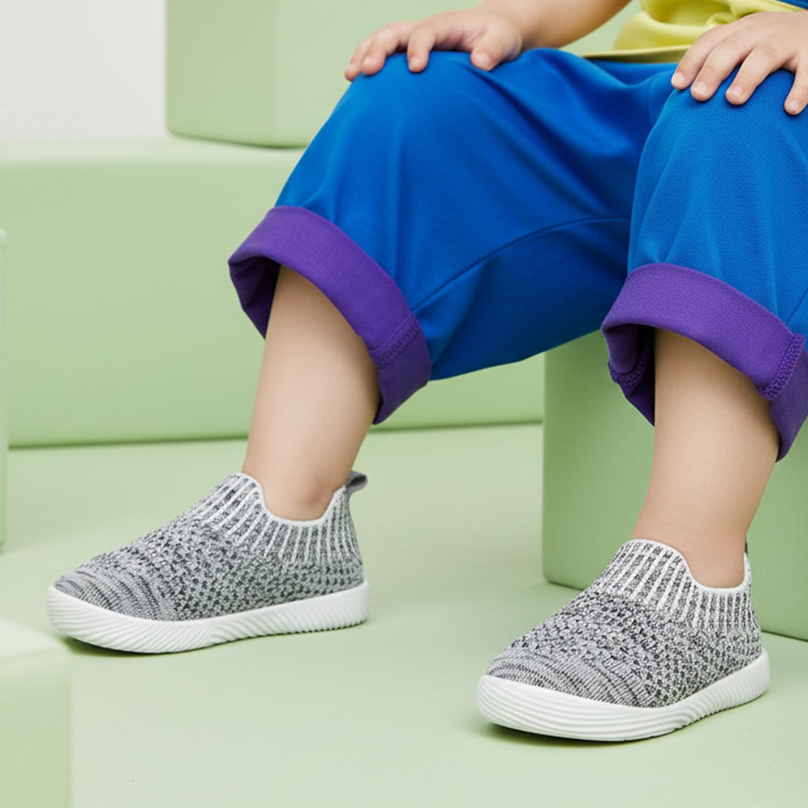 MORENDL Toddler Shoes Baby Walking Socks Non-Slip Breathable Unisex Sneakers Grey Size 8