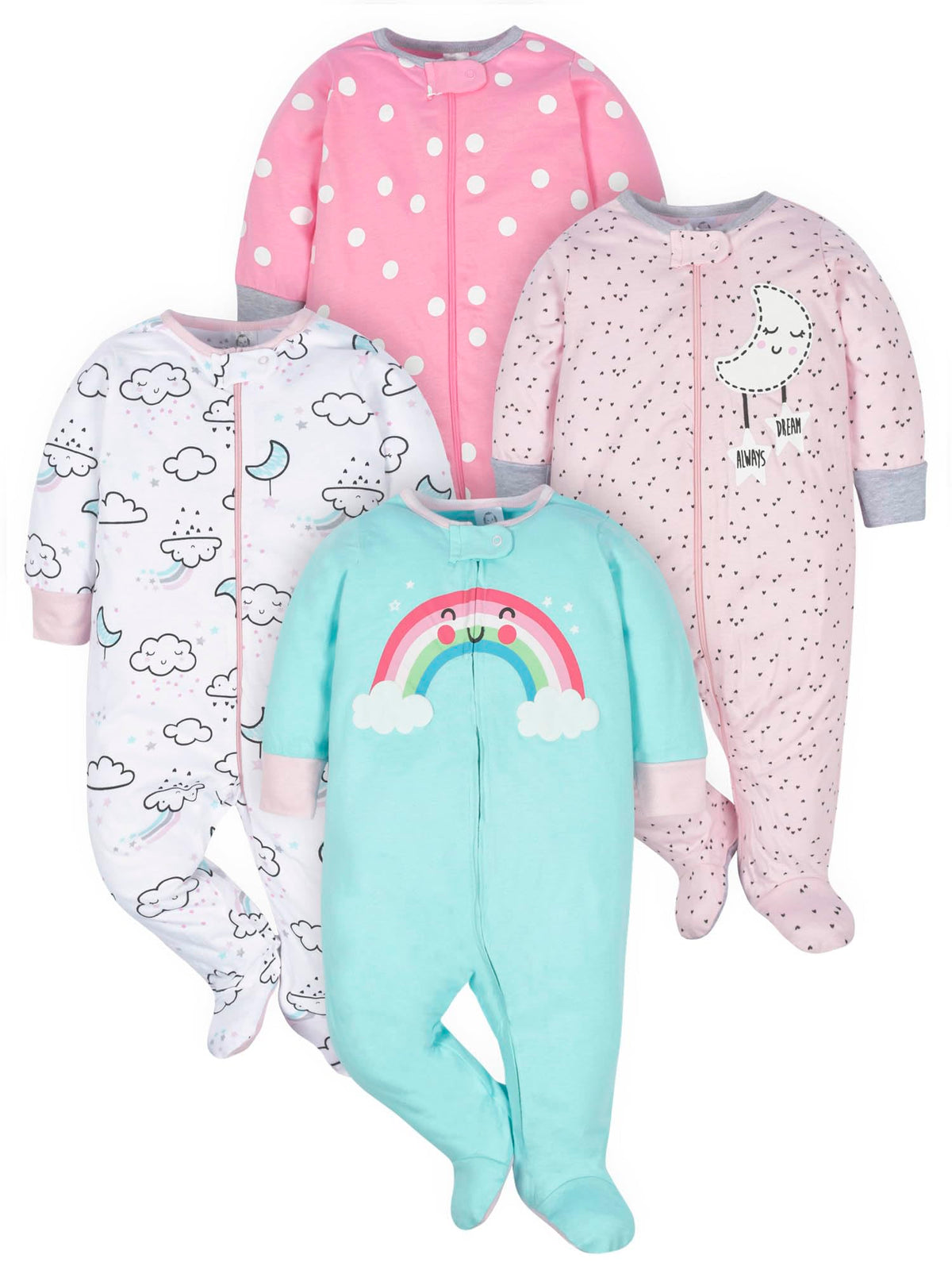 Gerber Baby Girls 4 Pack Sleep 'N Play Footie Bunny Smiley Newborn