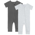 GUISBY Baby Cotton Footless Zipper Pajamas, Pale Grey+Mid Grey, 12-18M