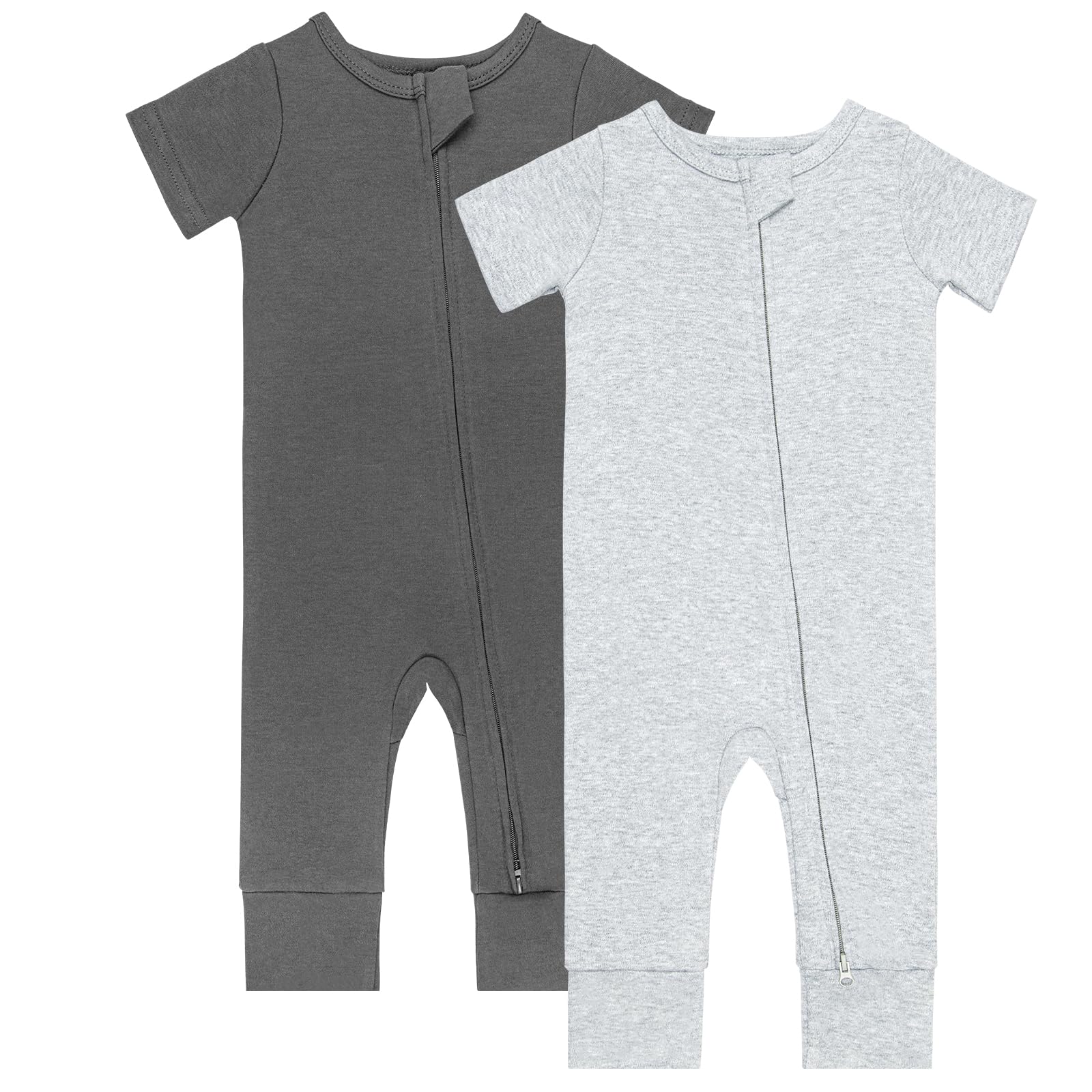 GUISBY Baby Cotton Footless Zipper Pajamas, Pale Grey+Mid Grey, 12-18M