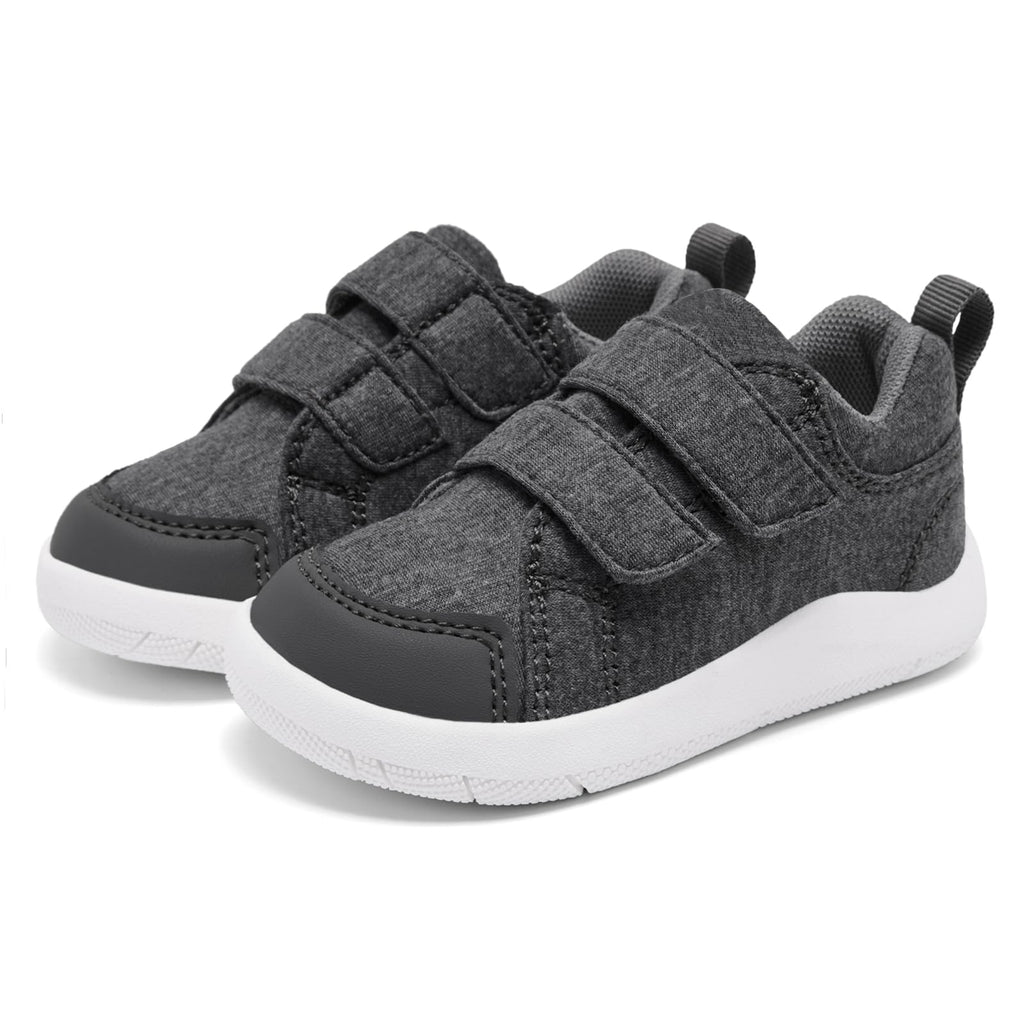 MORENDL Toddler Boy Shoes Baby Wide Toe Box Barefoot Shoes Boys Walking Shoes Non-Slip Minimalist Sneakers Comfort Zero Drop Tennis Outdoor Activities Mix Darkgrey 18-24 Months
