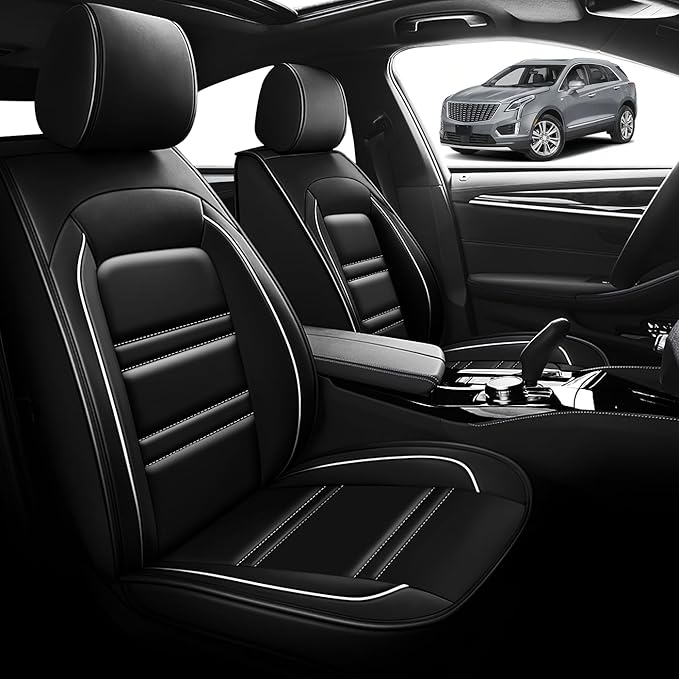 Seat Cover for Cadillac xt5 2017-2025 | Car Seat Covers Front Seats, Waterproof Seat Protectors, Automotive Front Seat Covers (Front Seat, Black&White Line)