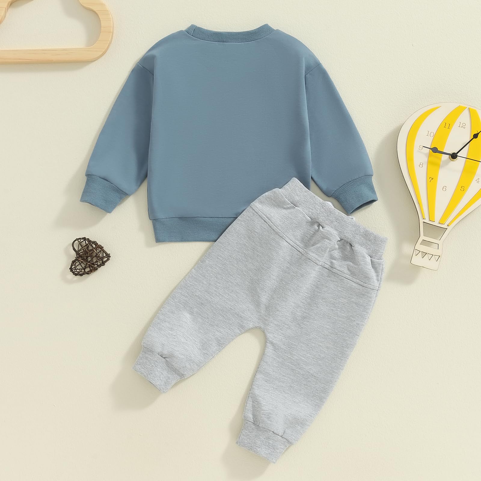 Sejardin Toddler Baby Boy Fall Winter Outfit Long Sleeve Letter Print Sweatshirts and Jogger Pants Infant Boy Clothes (Snacks Blue, 18-24 Months)