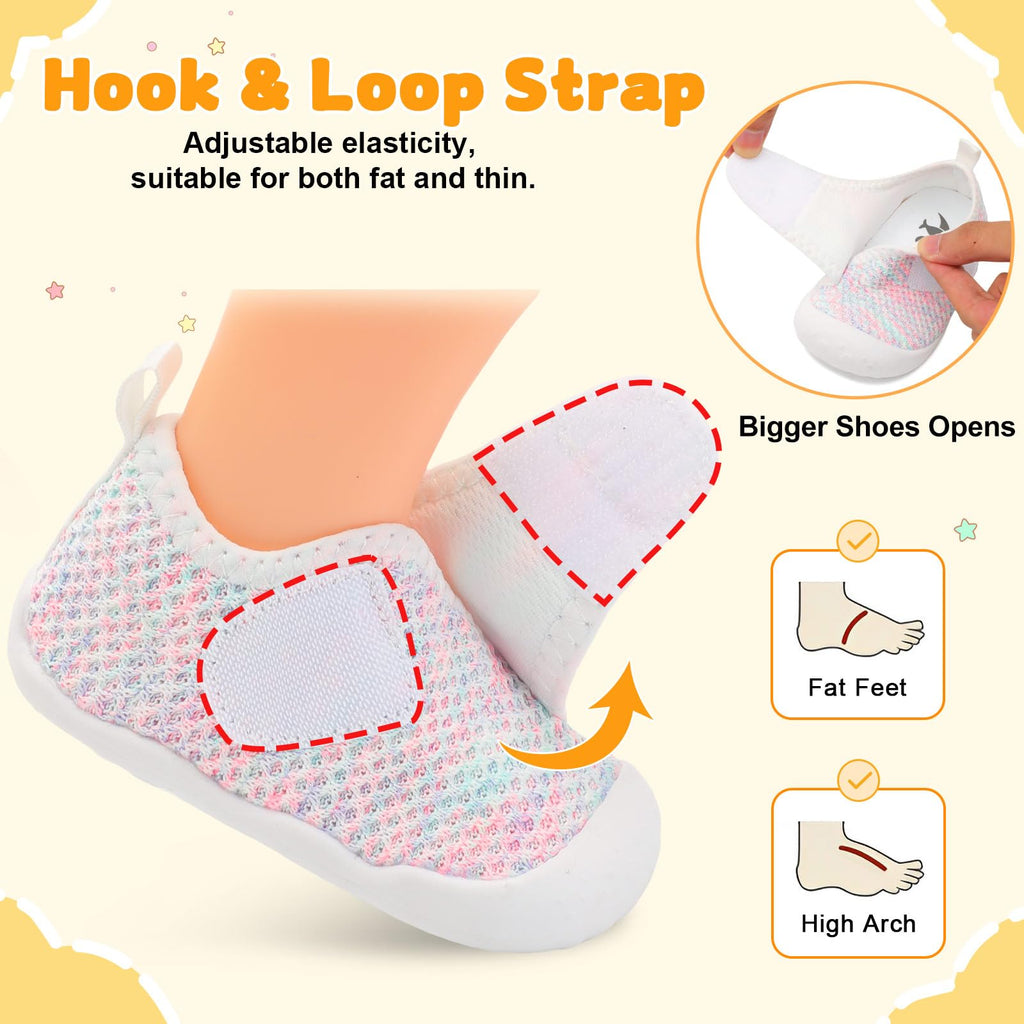 FEETCITY Baby First Walking Shoes Girls Boys Wide Infant Shoes Baby Slip On Sneakers Lightweight Barefoot Crib Shoe