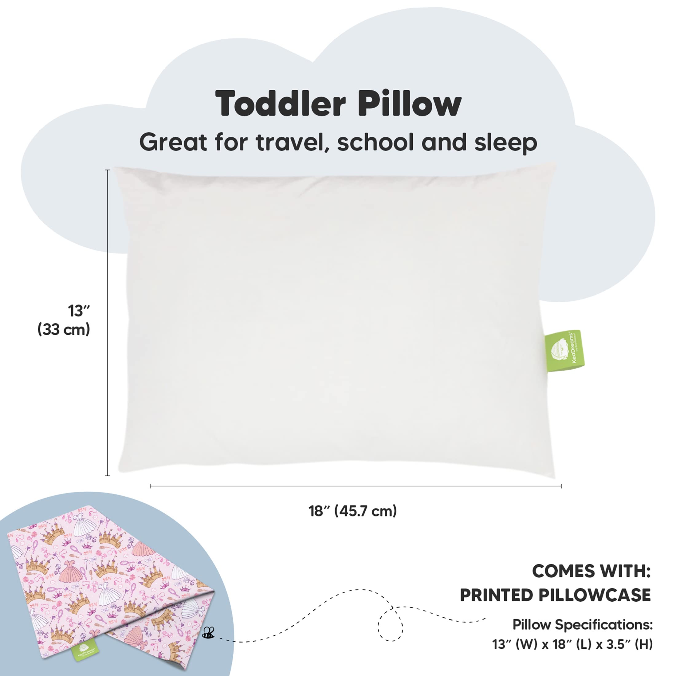 Toddler Pillow with Pillowcase 13x18 My Little Dreamy Pillow(Dear Princess)