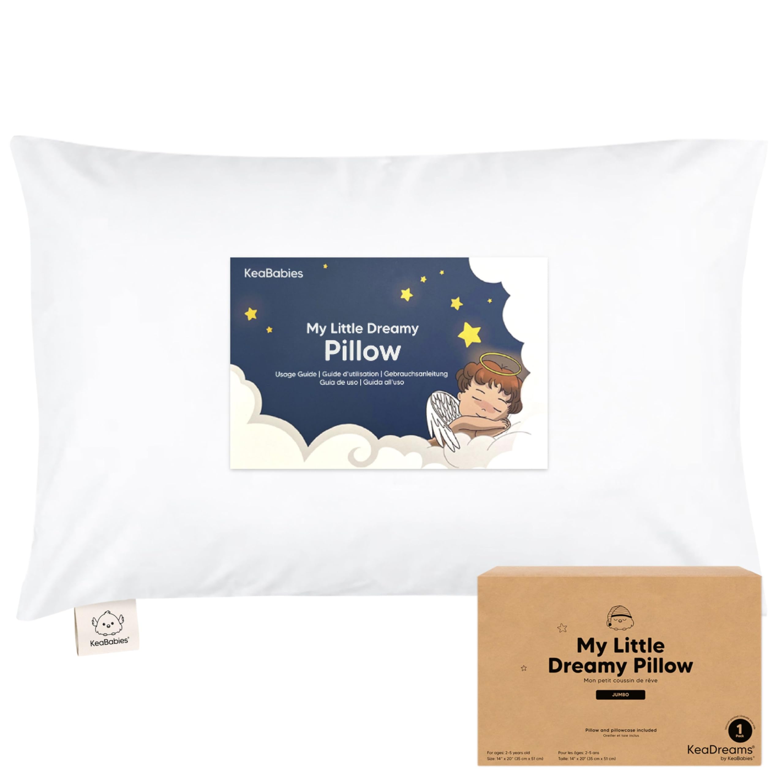 KeaBabies Organic Toddler Pillow with Pillowcase, Jumbo 14X20 (Soft White)