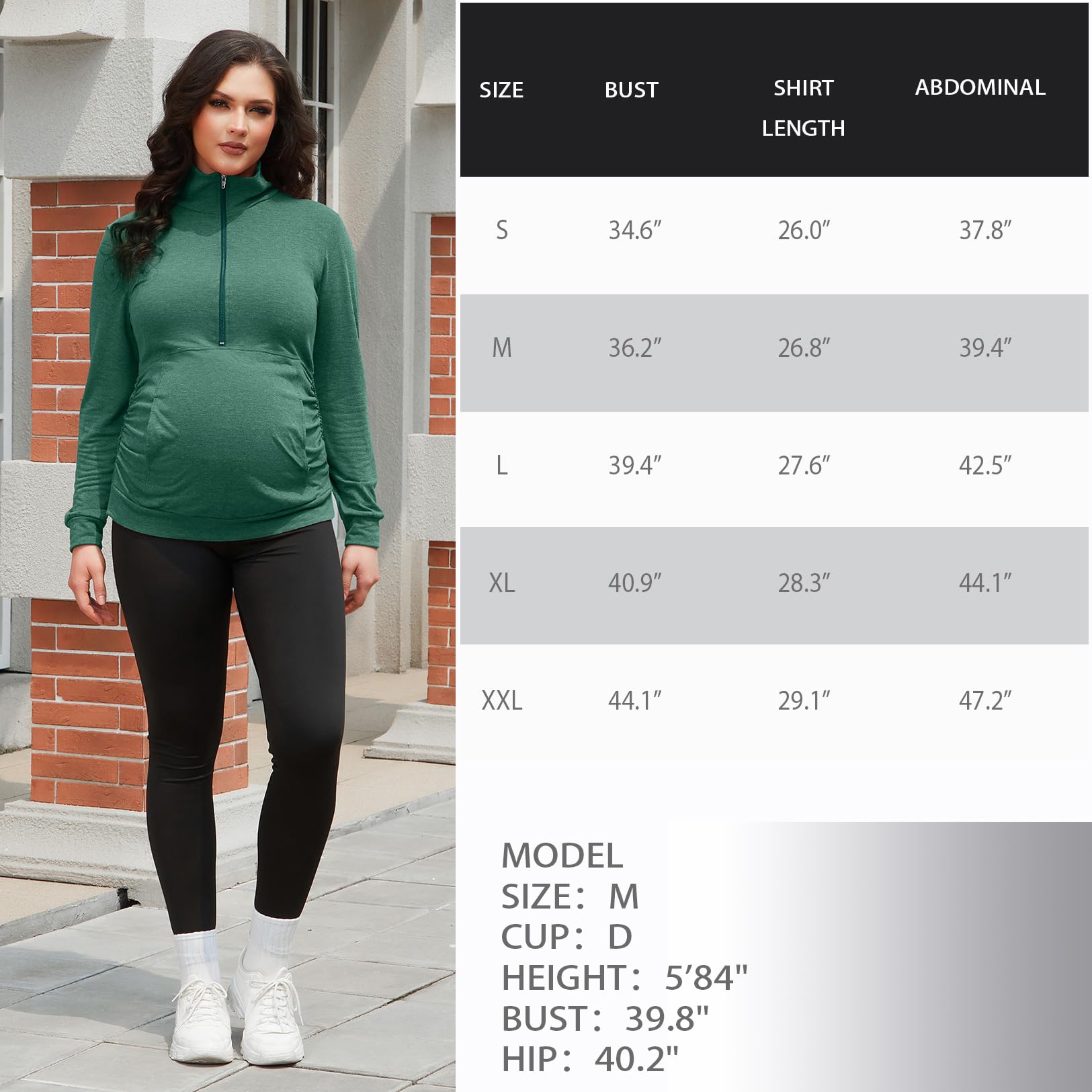 GINKANA Women's Maternity Sweatshirt Long Sleeve Kangaroo Pocket Shirt Casual Pregnancy Lapel Sweatshirt Half Zipper Tops,Burgundy+Green,M
