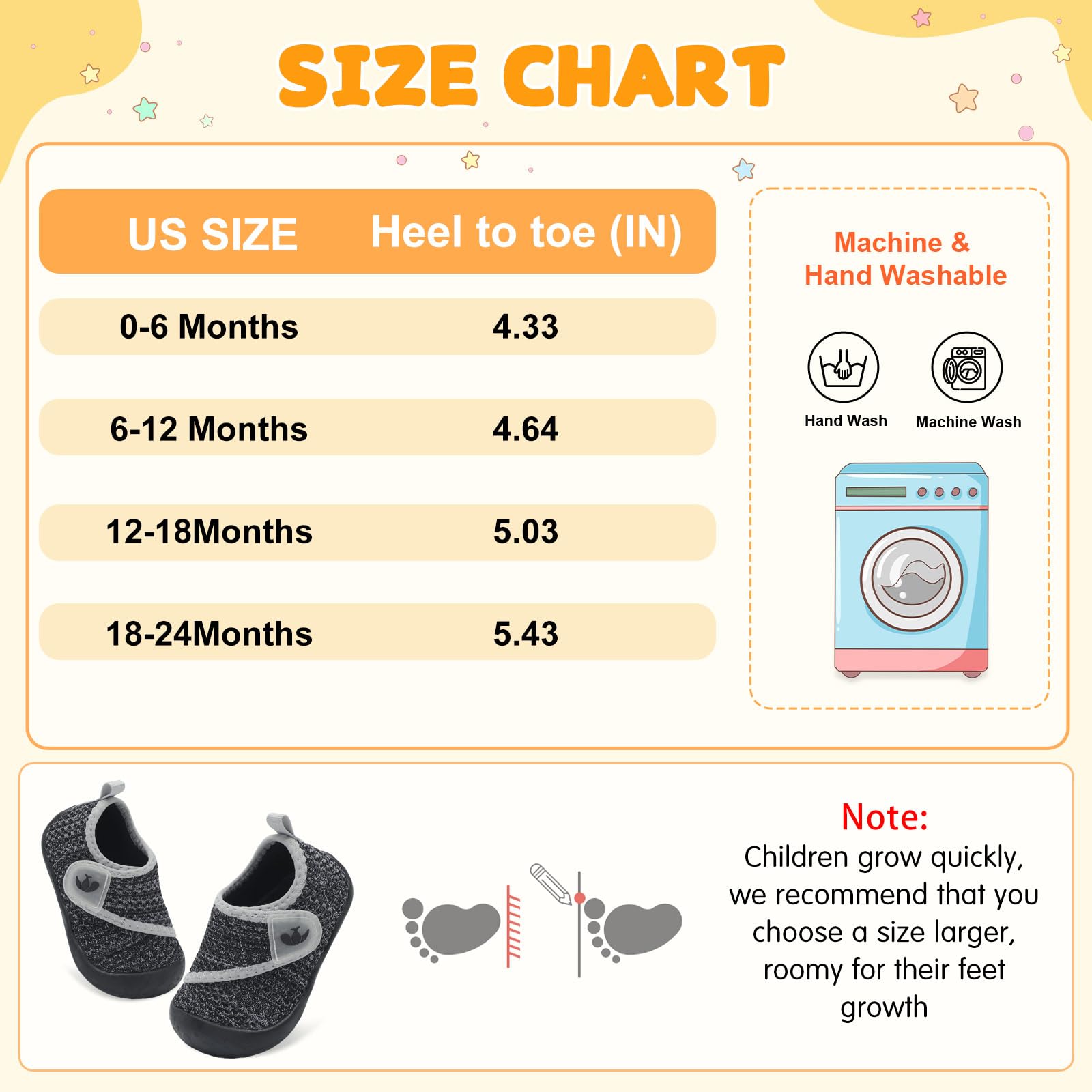 FEETCITY Wide Baby Walking Shoes Barefoot Infant Shoes Baby Sneakers Newborn Crib Shoe Flexible Lightweight Black Grey