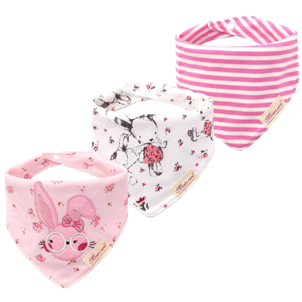 JN&LULU 3 Pack Newborn Baby Bibs Bandana Drool Bibs for Drooling Cotton Baby Gifts (Pink Rabbit)