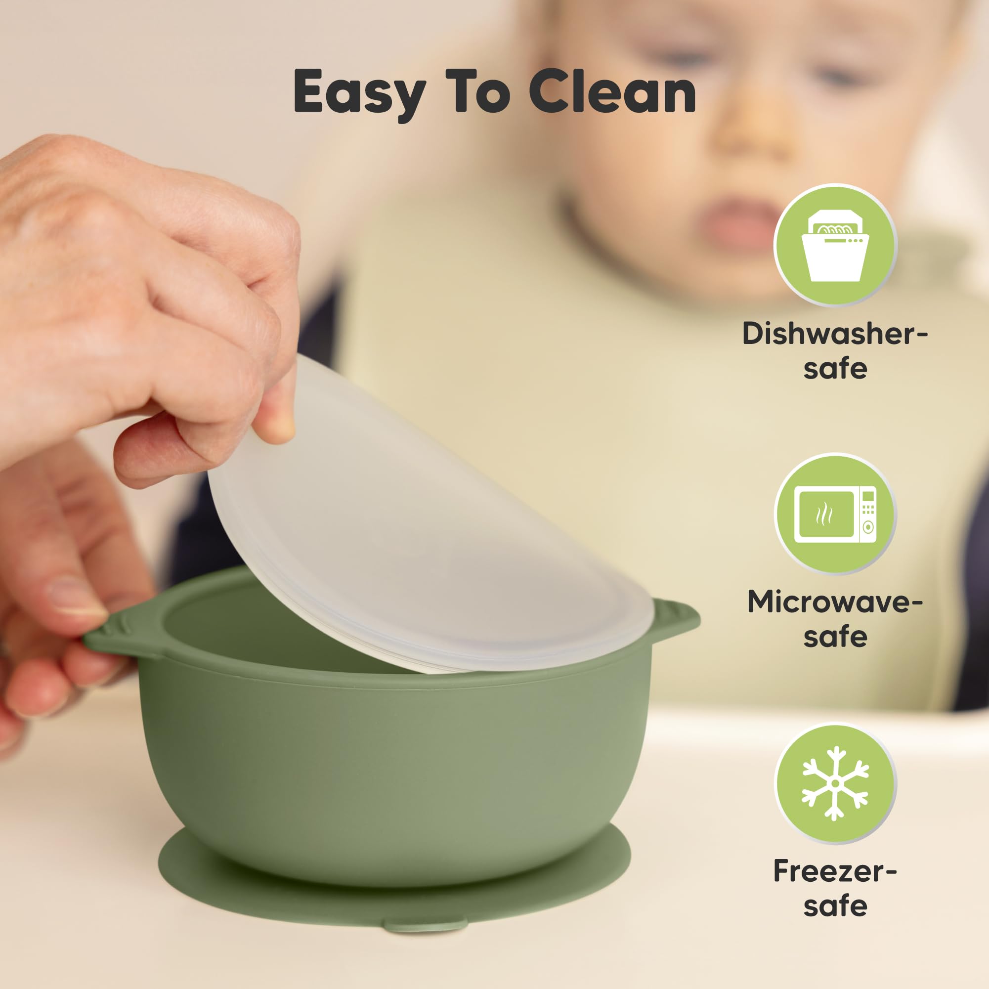 KeaBabies 2-Pack Baby Bowls with Suctions, Lids, BPA-Free Silicone (Slate)