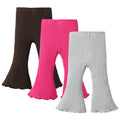 SOBOWO Toddler Girl Flare Pants 3 Pack Solid Ribbed Ruffle Bell Bottoms Pants Fall Outfits (Coffee/Rose/Gray, 18-24 Months)
