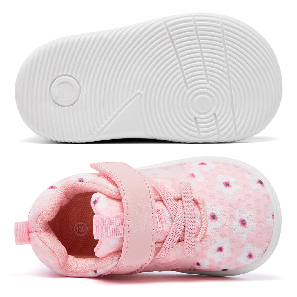 MORENDL Toddler Sneakers Baby Boys & Girls Barefoot Shoes Lightweight Breathable Walking Running Tennis Athletic Sport Shoes Pink 9-12 Months