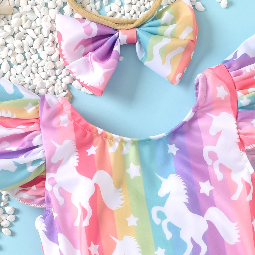 Infant Baby Girl Ruffles Unicorn Swimsuit One Piece Swimwear Bathing Set (Unicorn, 6-12 Months)