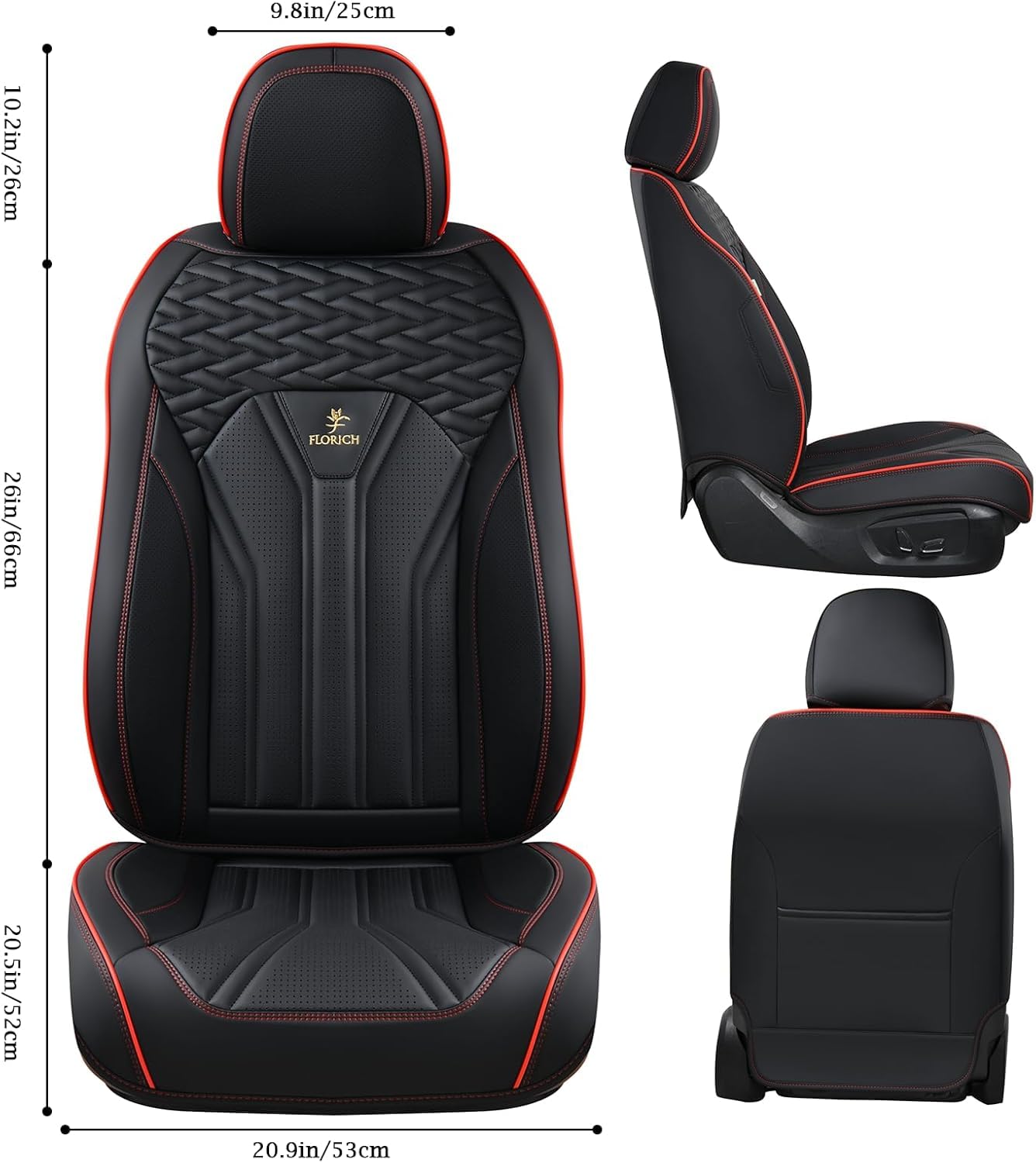 FLORICH Leather Seat Covers Full Set Car Seat Protectors 5 Seats Automotive Seat Covers Universal Fit for Most Cars Trucks SUV-Black&Red Line
