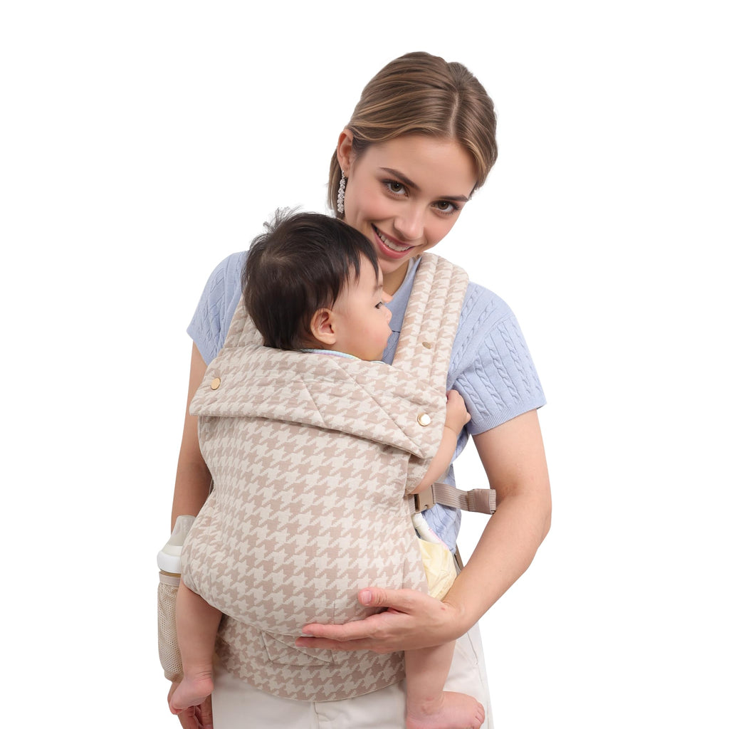 Lujifo Baby Carrier for Newborns to Toddlers, Houndstooth Adjustable Soft Cotton Linen Carrier, 4-in -1 Lightweight Front and Back Ergonomic Baby Holder Carrier