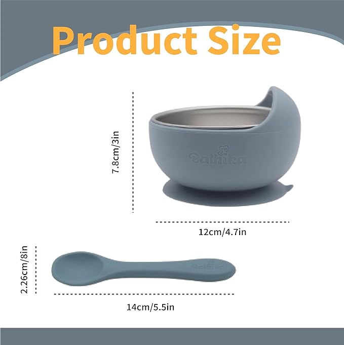 Silicone Baby Bowl Feeding Set – 12-Piece Set with Stainless Steel Inserts and Baby Spoons – BPA-Free Suction Bowls for Babies and Toddlers – Easy to Clean, Safe Mealtime Set for Self-Feeding