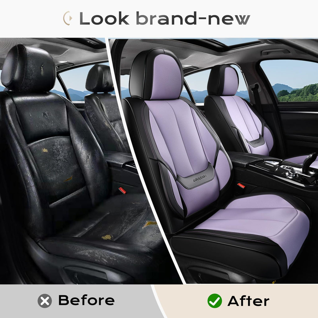 Coverado Car Seat Covers, Seat Covers for Cars, Waterproof Leather Auto Seat Protectors, Leather Car Seat Cushion, Car Interiors Accessories Universal Fit for Most Cars