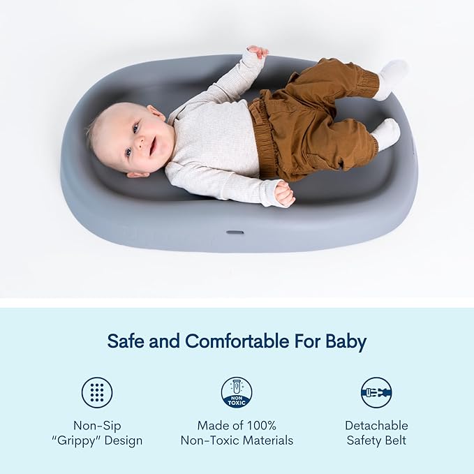 Upseat Baby Changing Pad, Non-Slip Grippy Design, Premium Cushioned Foam, Contoured for Comfort, Waterproof and Easy-to-Clean, Liquid-Resistant (Gray)