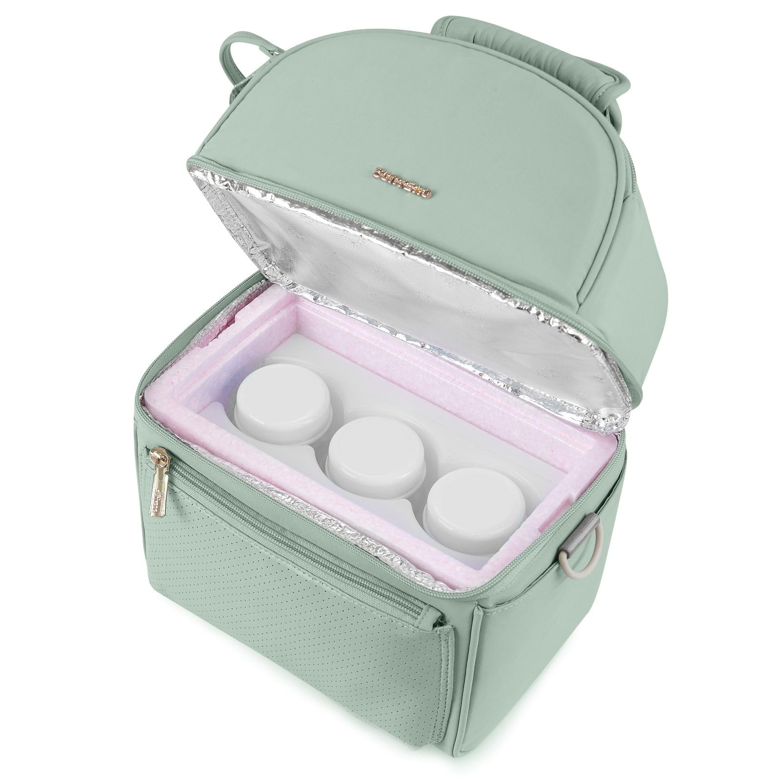 SUNVENO Breast Milk Cooler Bag with Detachable Insulation Box, Double-Layer Pumping Travel Bag for Work & Daycare, Fits Bottles, Ice Packs and Pump Parts,Green