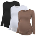 Ecavus Women's 3-Pack Maternity Shirts Long Sleeve Soft Stretchy Pregnancy Tops Side Ruched Casual Mama Clothes
