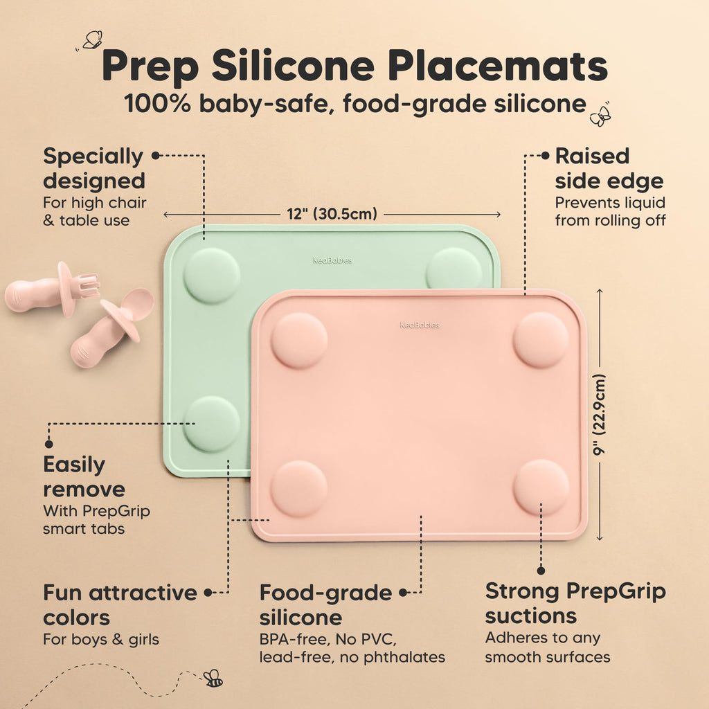 KeaBabies 2pk Silicone Placemats for Toddlers, Kids, Baby, 12x9 (Mellow, S)