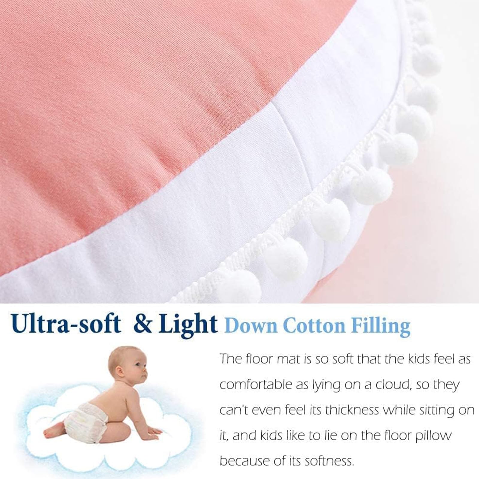Kishome Large Floor Pillow Kids Round Floor Cushion Seating Pink