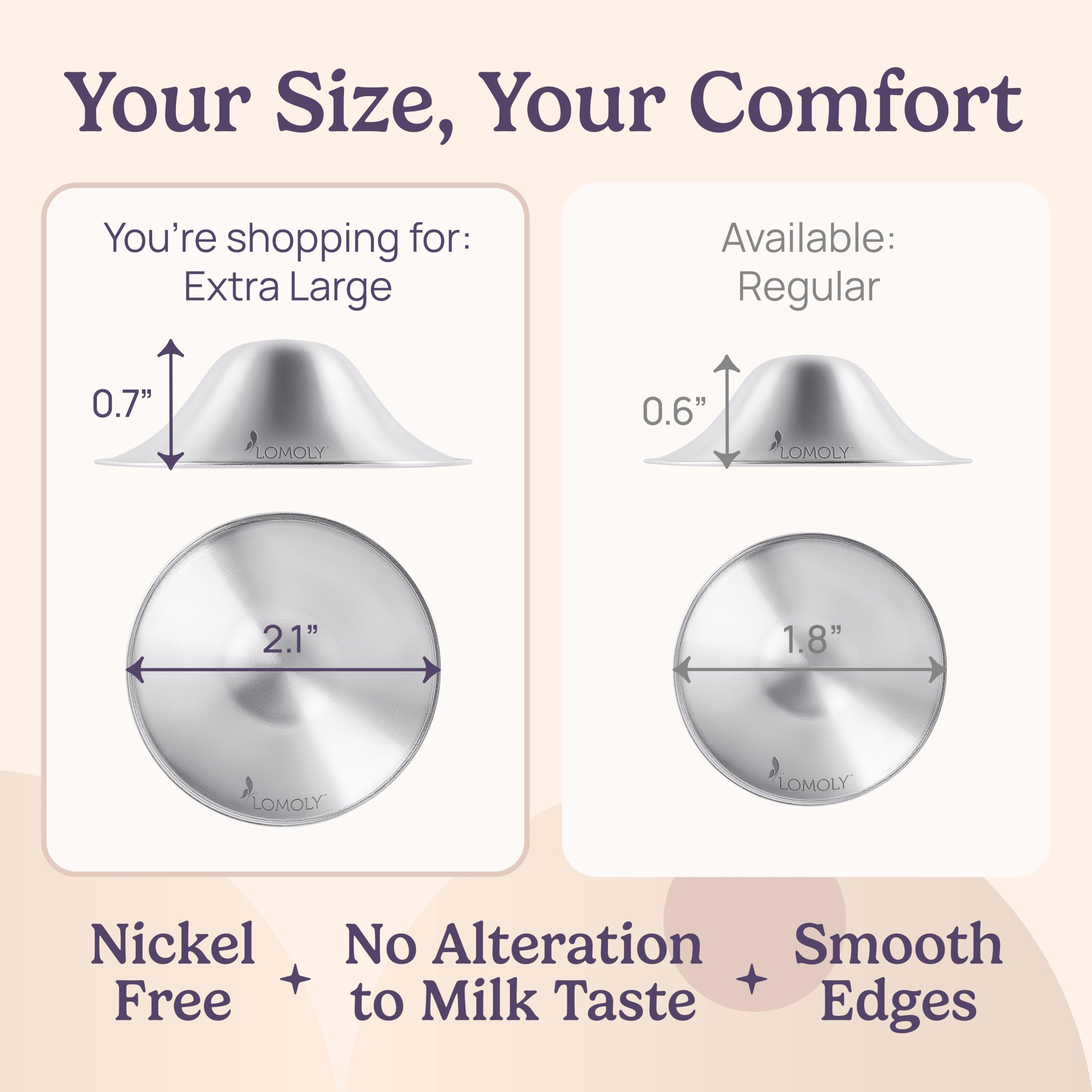 LOMOLY Silver Nursing Cups: Pure 999 Silver Nipple Shield to Relieve Soreness; Silver Nipple Covers Breastfeeding Set w/Breast Shells, Silicone Rings, and Hands-Free Breast Pump