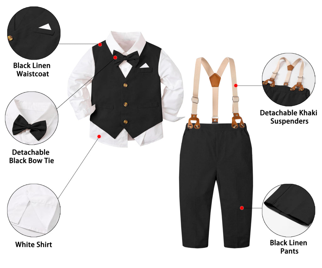 SANGTREE Boys Cotton Linen Formal Suit Linen Black 4-5T=Tag 130