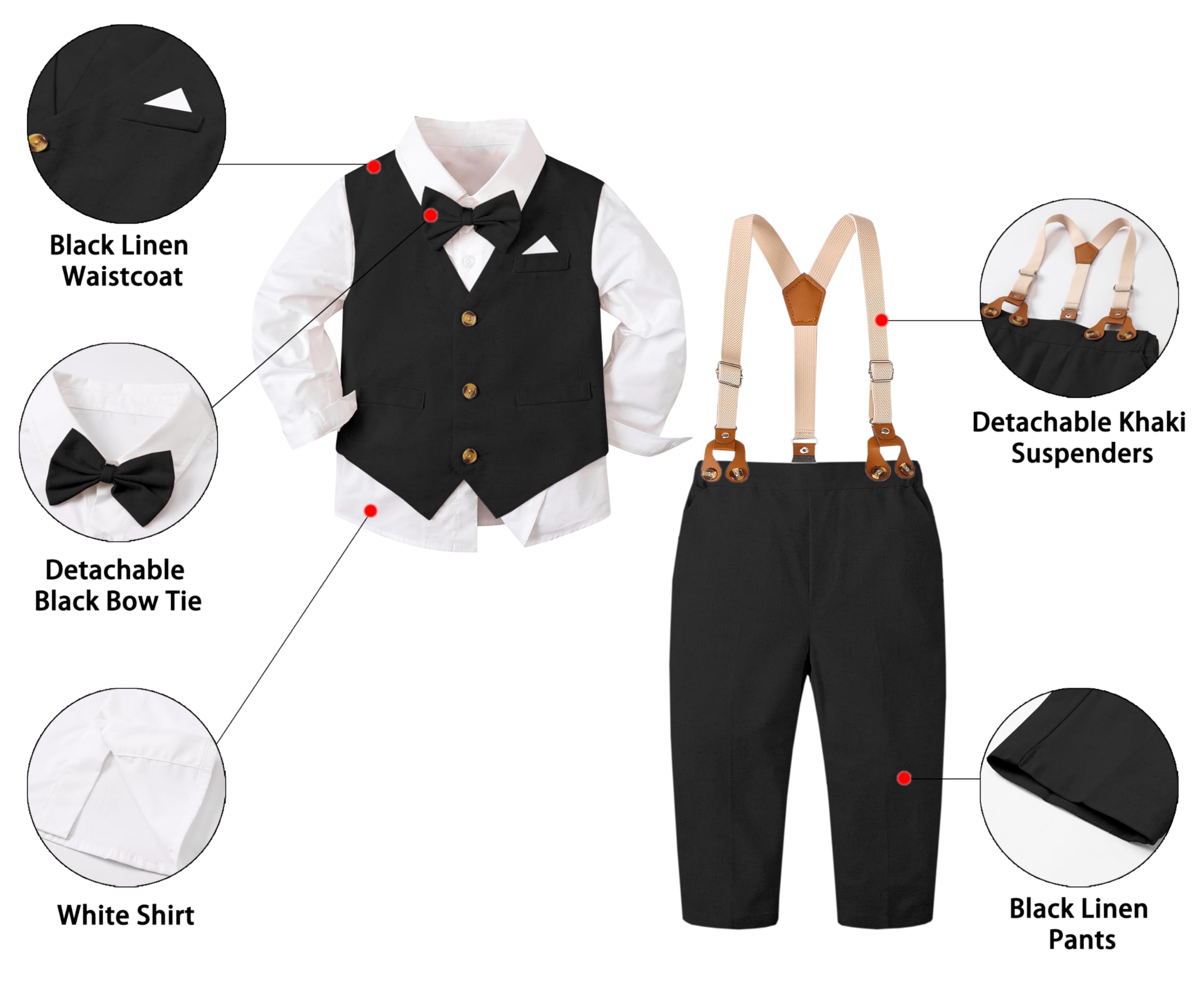 SANGTREE Boys Cotton Linen Formal Suit Linen Black 4-5T=Tag 130