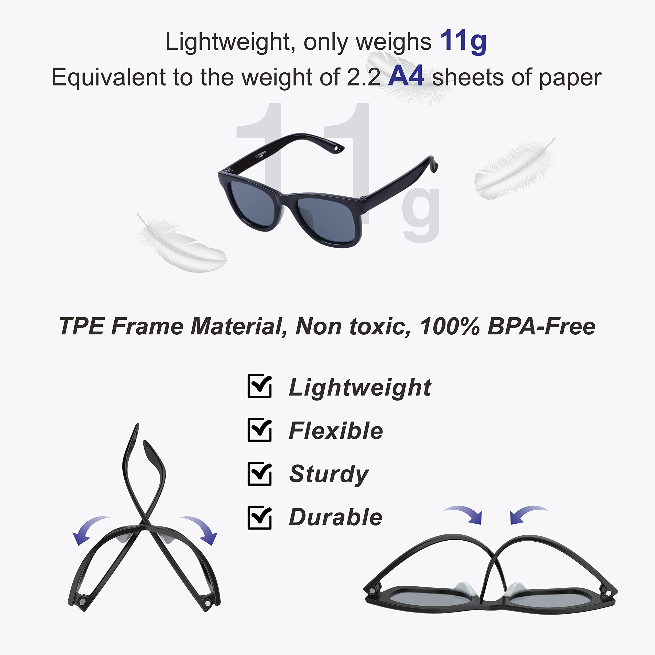 COCOSAND Flexible Polarized Baby Sunglasses with Strap & Silicone Nose Pads