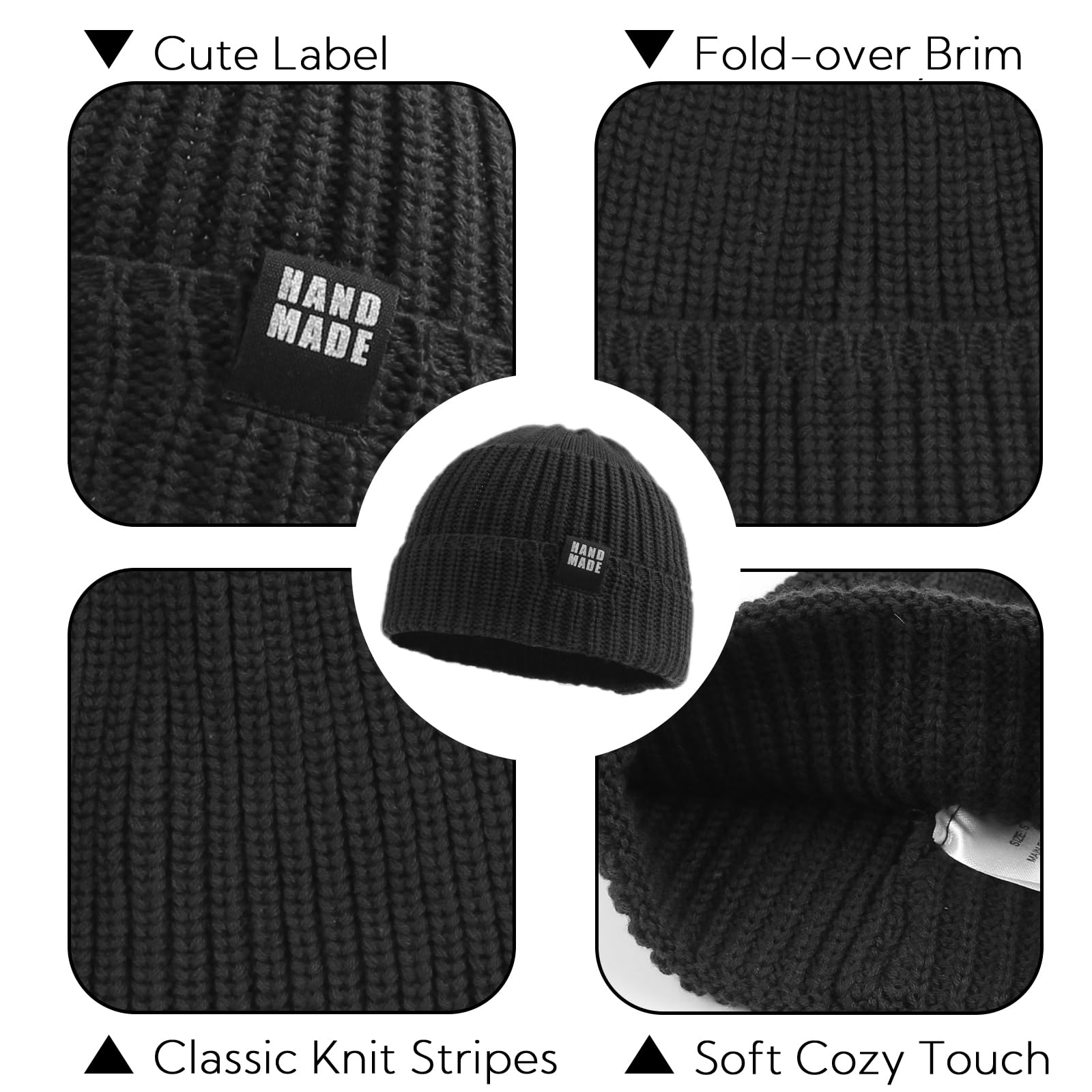 JANGANNSA Simple Knitted Baby Beanie Hip-Hop Boys Winter Hat Toddler Kids Bonnet for Girls 0-5Y (Black,L)