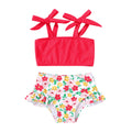 YOUNGER TREE Toddler Girls Two Pieces Swimsuit Color Block Stripe Swimwear Summer Beach Bathing Suit 18M-5T（Red#Flower 2-3T）