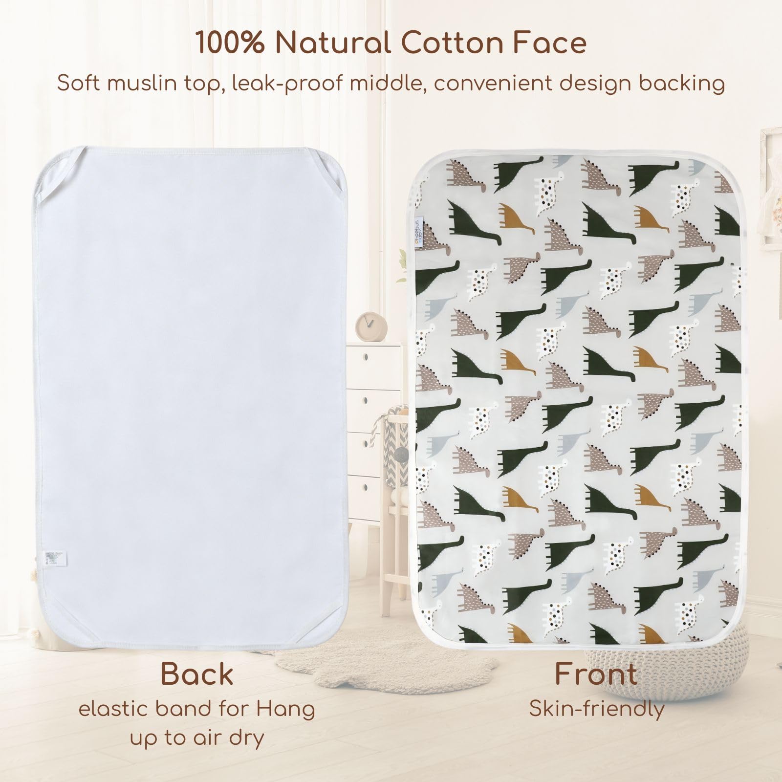 Baby Diaper Changing Pad, 21 5/8" x 31.5" Waterproof Changing Pad Liners - Reusable Soft and Absorbent Portable Changing Mat(Cute Dinosaur1PCS)