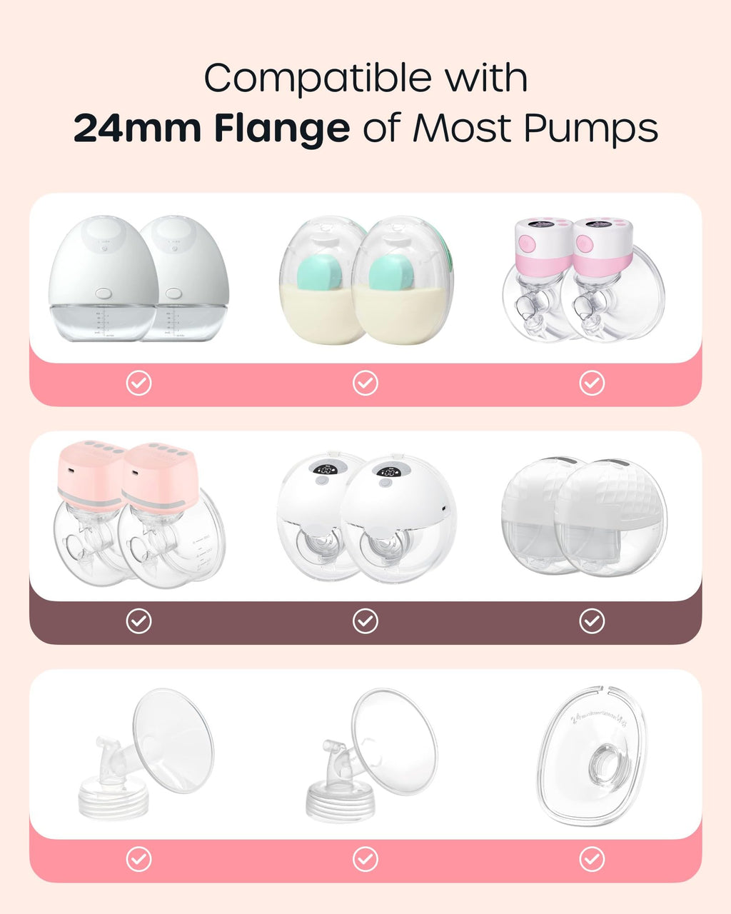 Nuliie Silicone Flange Inserts 16/18/20mm 12PCS for 24mm Breast Pump