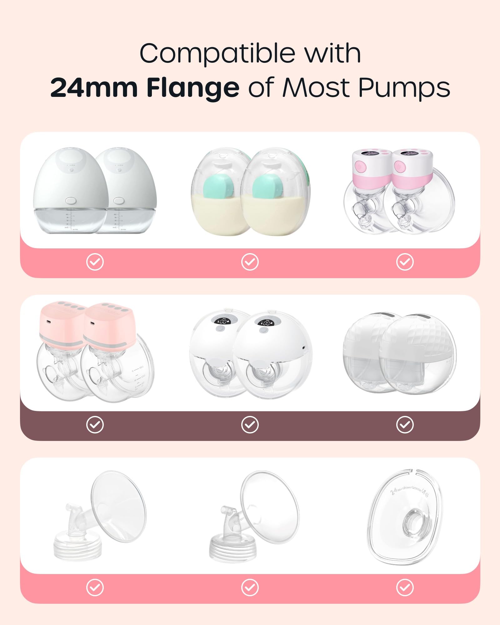 Nuliie 8PCS Silicone Flanges Insert Replacement Kit, Flange Sizing Kit 14/16/18/20mm for 24mm Flange/Shield Breast Pumps, Pumping Essential Kit for Moms