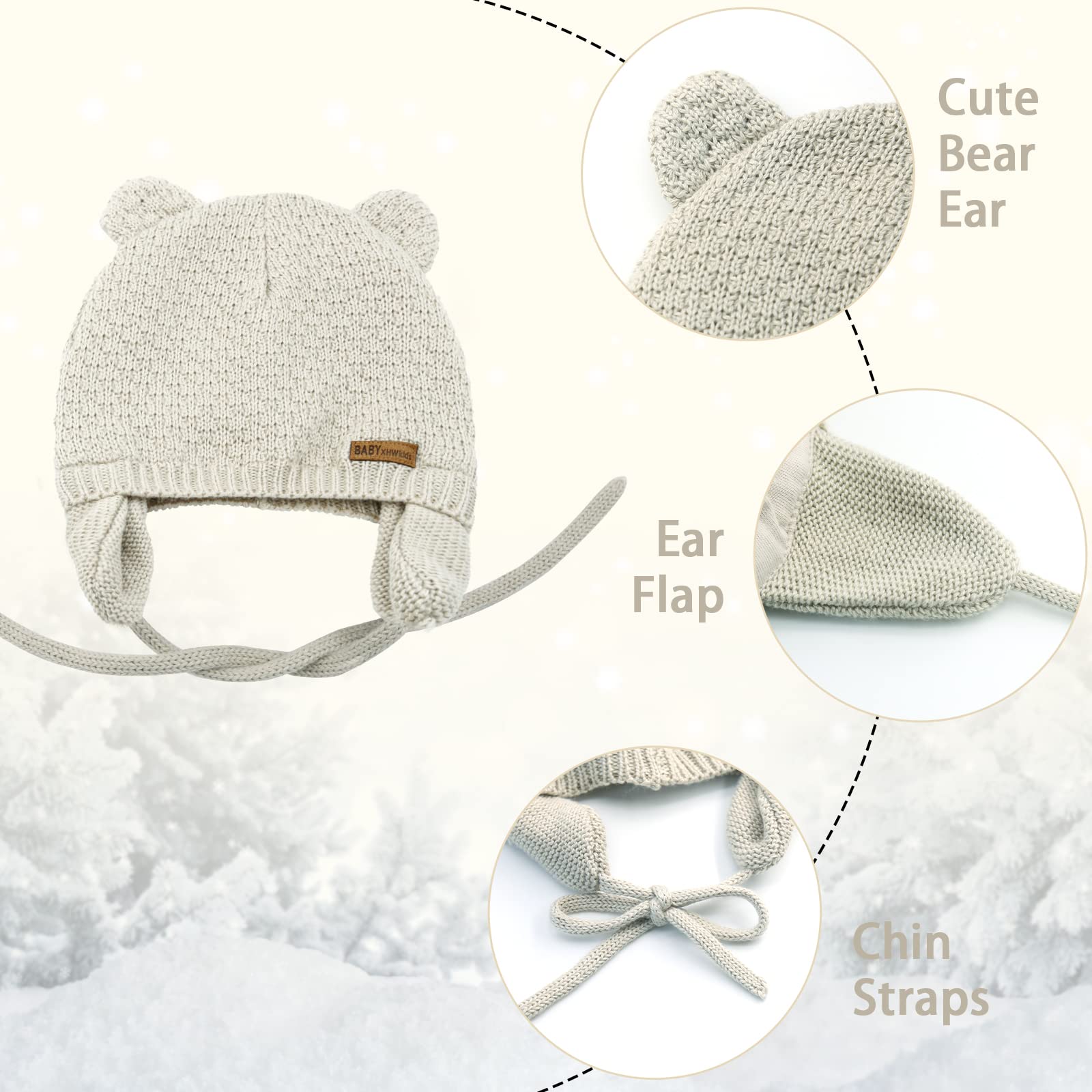 BAVST Baby Beanie Hat for Winter with Earfalp Cute Bear Kids Toddler Girls Boys Warm Knit Cap 0-2Years