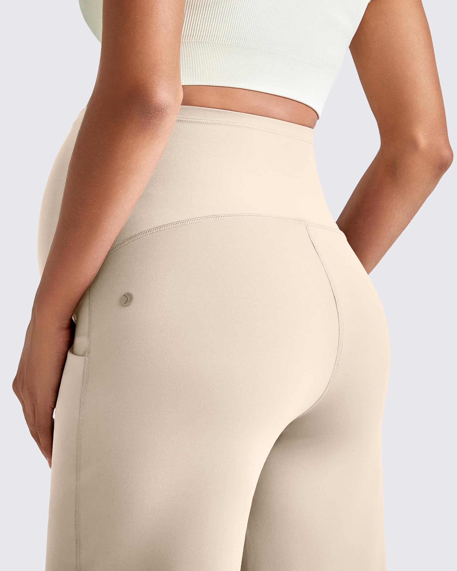 G4Free Maternity Work Pants Yoga Over the Belly,Light Khaki,S,Petite