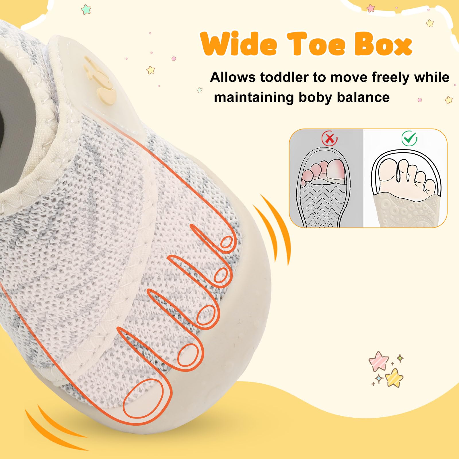 FEETCITY Baby Shoes Girls Boys Baby Sneakers First Walking Shoes Wide Infant Barefoot Shoe Lightweight Infant Sneakers Beige Grey