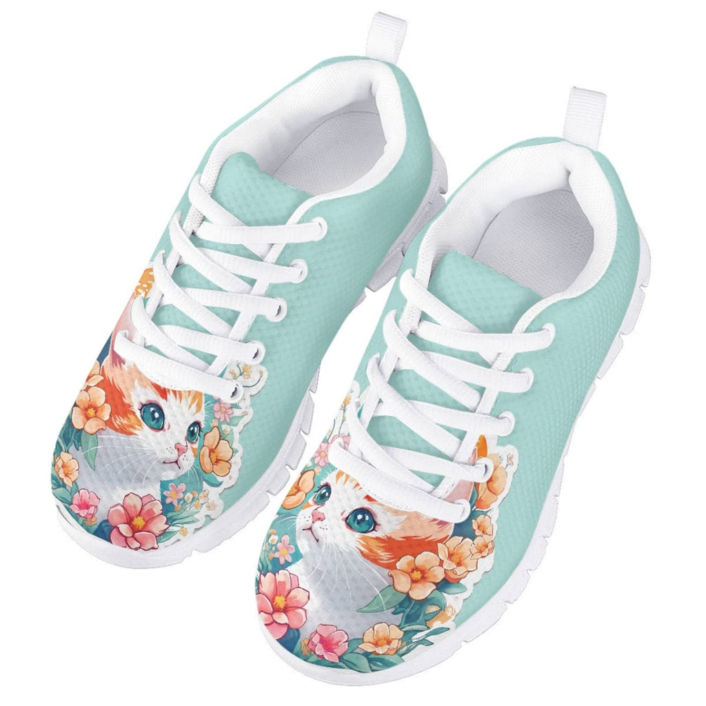 MARSVOVO Toddler Girl Slip On Sneakers Lightweight Breathable Athletic Slip On Girl Running Shoes Comfortable Classic Lace-up Resistant Tennis Sport Shoes Cute Cat Flower Design Size 13 US