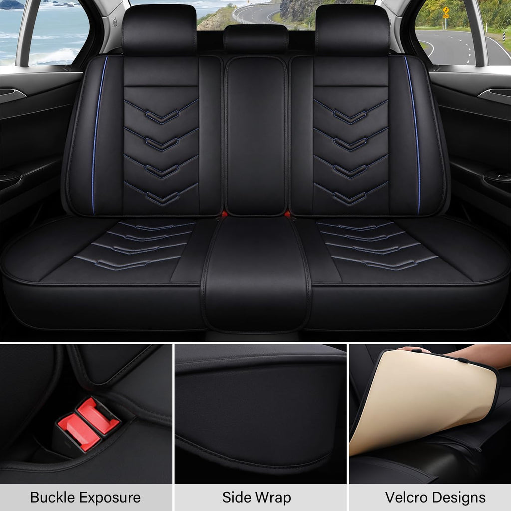 TENDER GLOW Leather Car Seat Covers Fit for LR Range Rover 2022-2025, 5 Seater Waterproof and Wear-Resistant Seat Cover Interior Accessories(Full Set,Black&Blue)