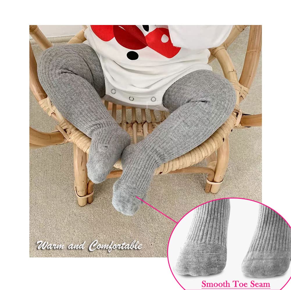 CECORC Baby Tights – Thick Toddlers Girl Leggings–Seamless Cable Knit Cotton Stockings – Infants Pantyhose 3 Pack, 12-24 Months, White+Black+Grey