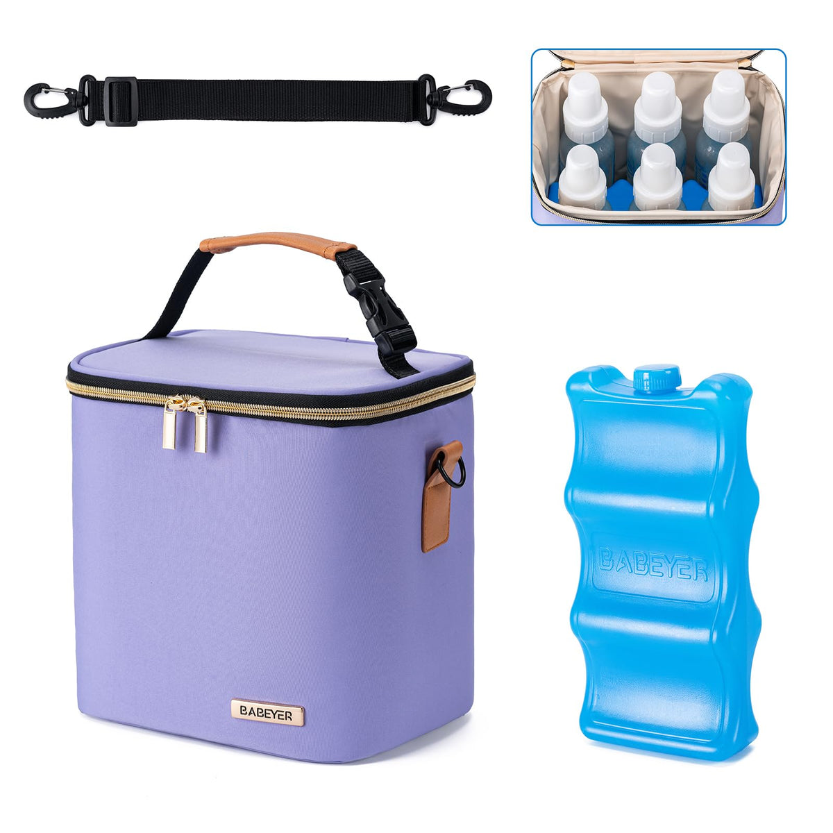 BABEYER Breastmilk Cooler Bag with Ice Pack Fits 6 Baby Bottles Up to 9 Ounce, Baby Bottle Bag with Shoulder Strap for Nursing Mom Daycare, Floral