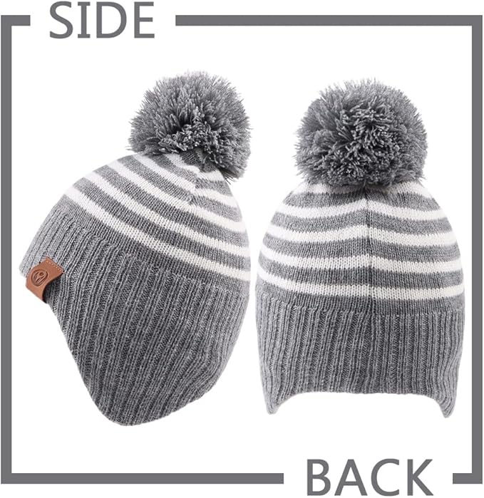 JANGANNSA Knitted Baby Hat Scarf Set Winter Warm Boys Girls Beanie Fleece Lining Toddler Kids Hats with Pompom
