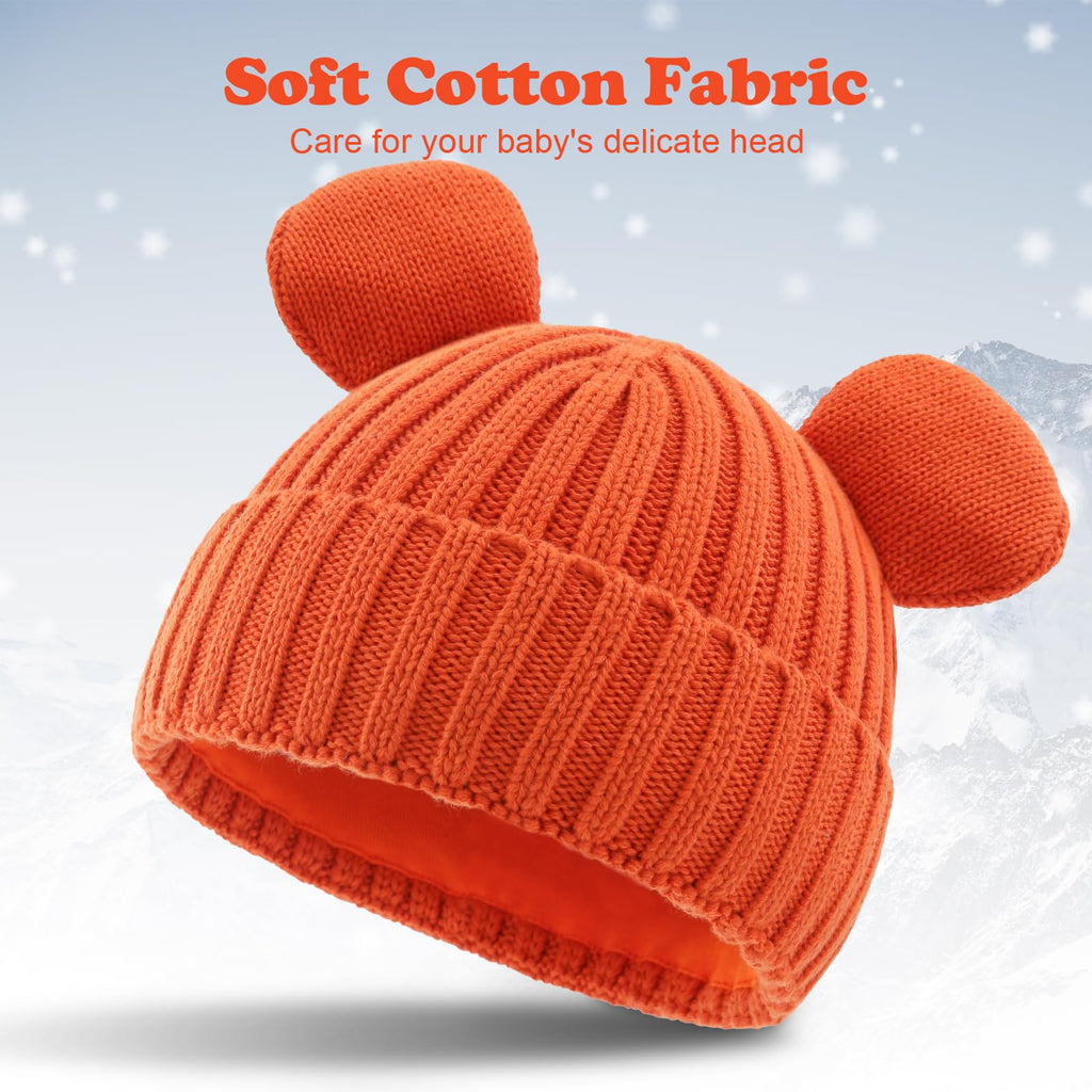 RUIKUNA Toddler Boy Winter Beanie Baby Knit Hat Warm Girl Beanies Newborn Cute Hats for Kid Orange