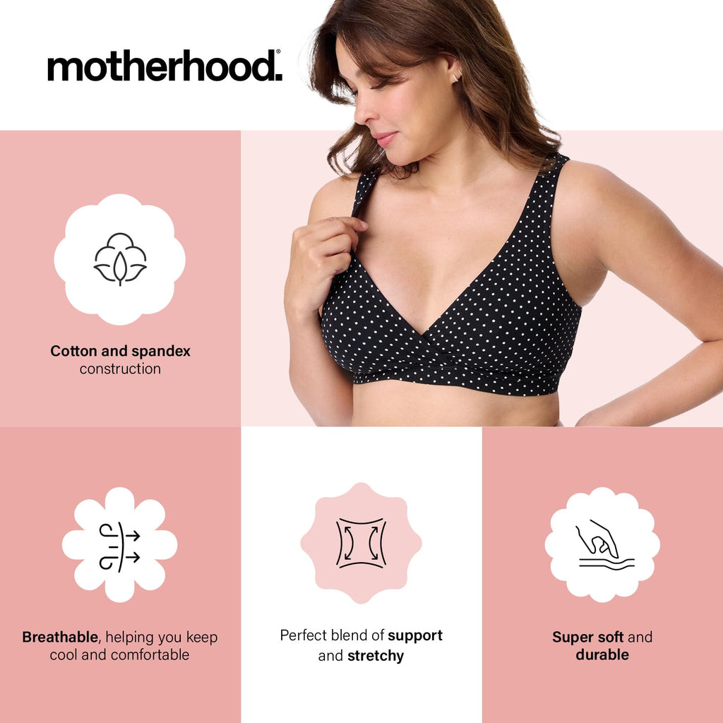 Motherhood Maternity Women’s 2-Pack Wrap Front Nursing Bras, Mini Dot/Heather Grey, XL